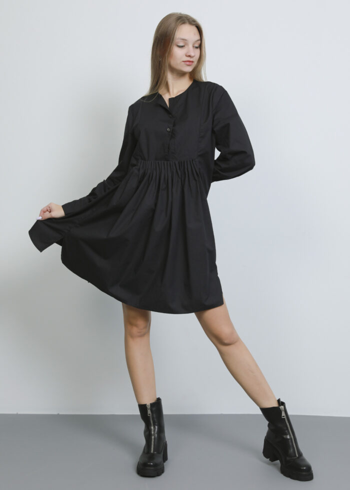 Women Plain Pleated Design Short Dress - Image 2