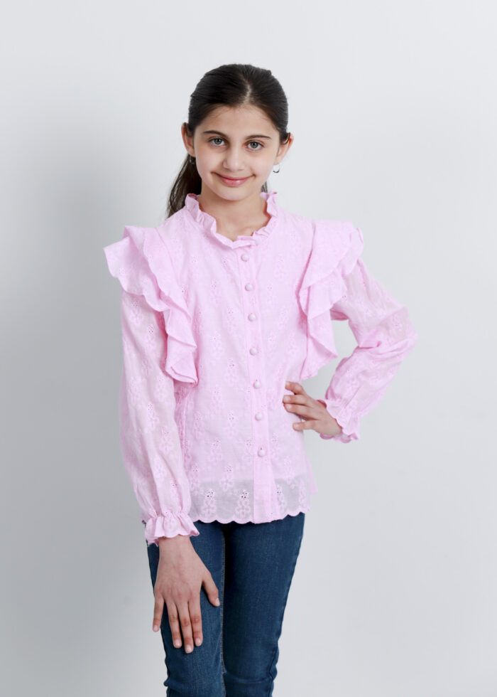 Kids Girl Eyelet Embroidery Design Shirt - Image 2