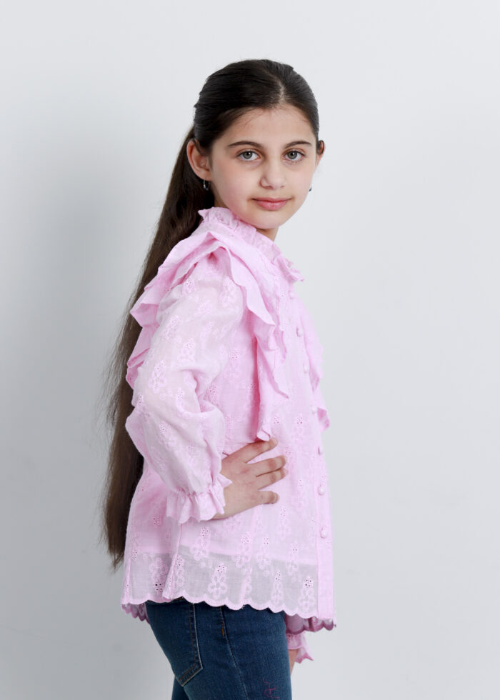 Kids Girl Eyelet Embroidery Design Shirt - Image 3