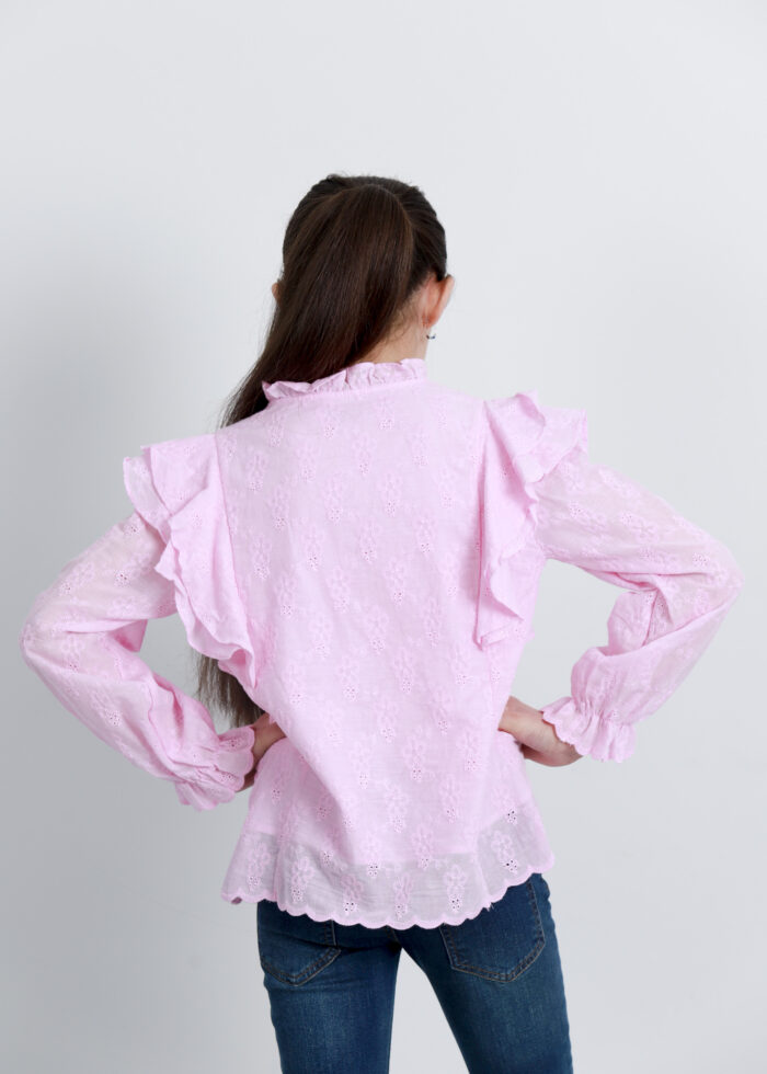 Kids Girl Eyelet Embroidery Design Shirt - Image 4