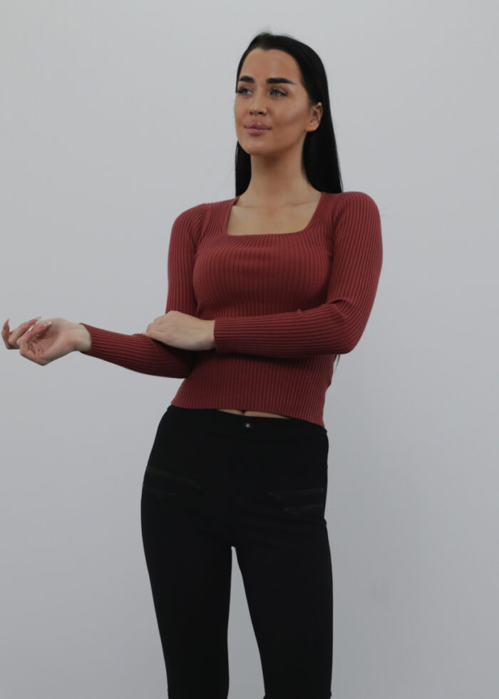 Warm Long-sleeve Tight Knitted Women's Blouse - Image 1