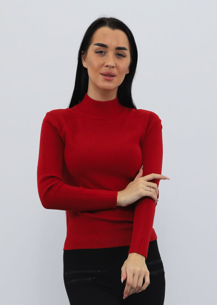 ⁦بلوزة ستاتي سادة بقبة يابانية وأكمام طويلة⁩ - الصورة ⁦2⁩