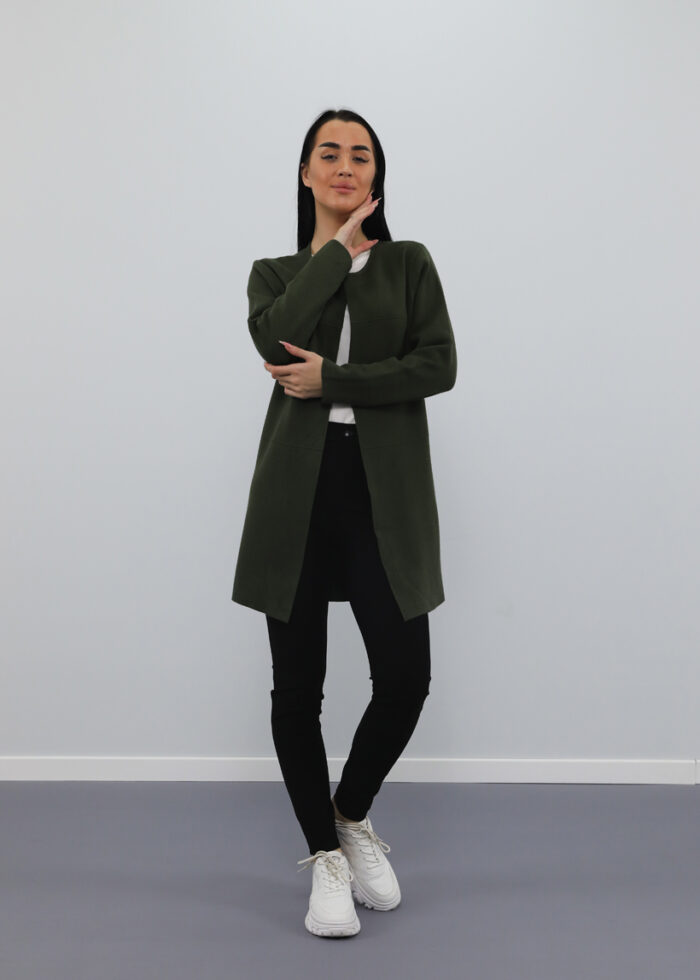 ⁦جاكيت صوف سادة مفتوح من الأمام بأكمام طويلة⁩ - الصورة ⁦1⁩