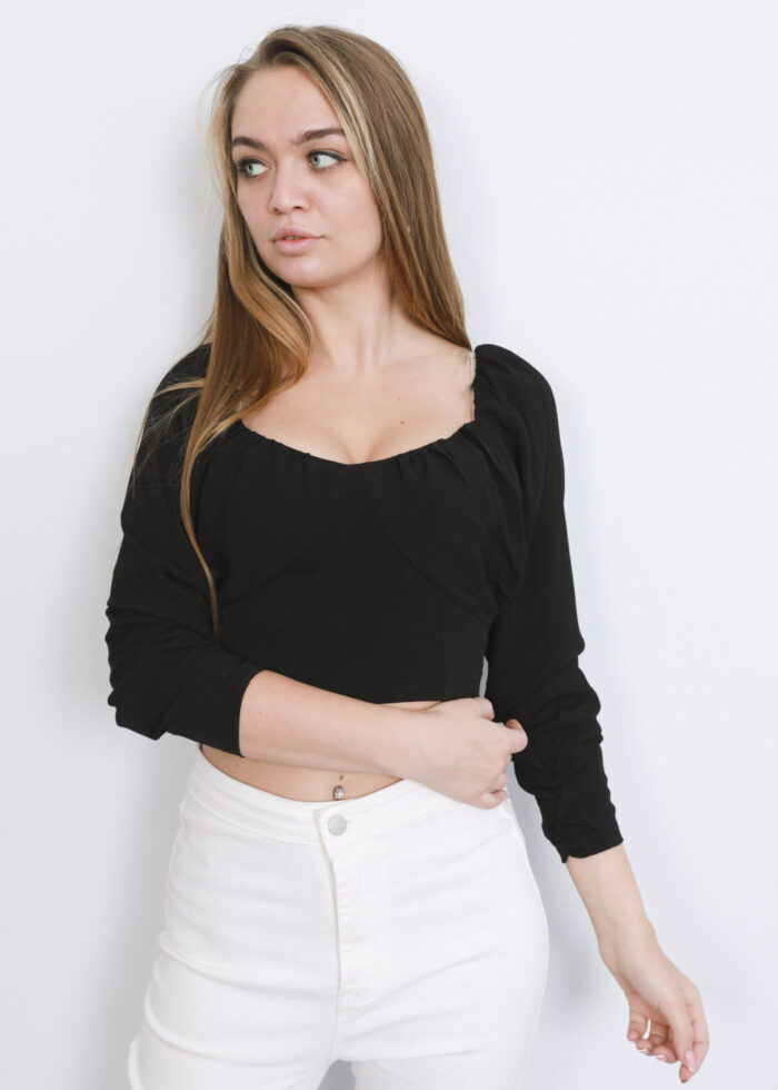 Women Plain Crop Blouse - Image 2