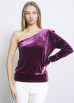 Women Velvet One-Sleeve Blouse - Image 2