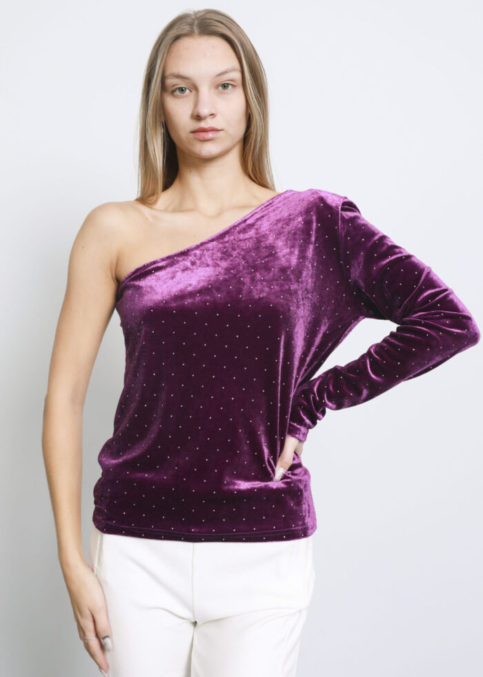 Women Velvet One-Sleeve Blouse - Image 2