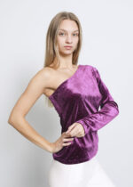 Women Velvet One-Sleeve Blouse - Image 3
