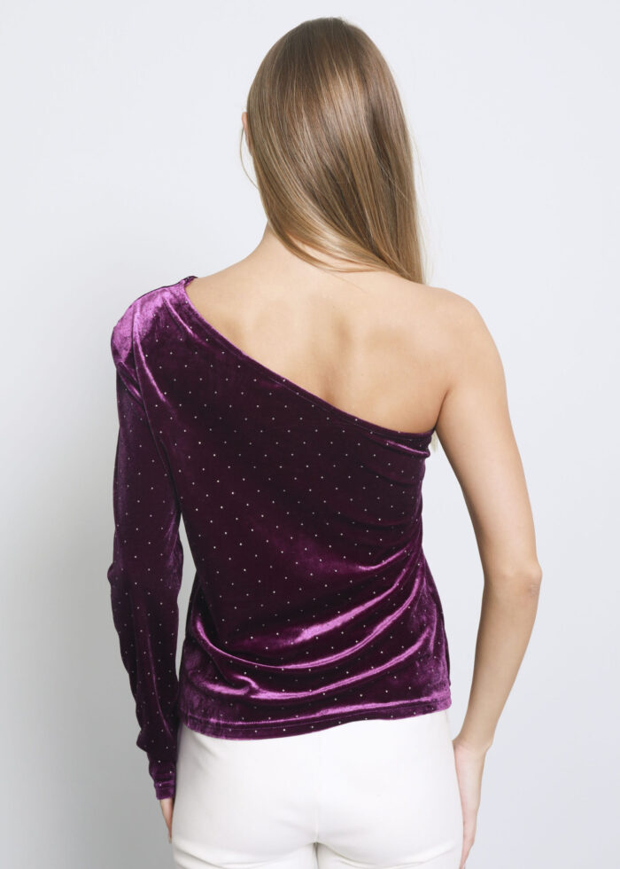 Women Velvet One-Sleeve Blouse - Image 4
