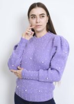 ⁦بلوزة نسائي بتصميم محبوك مزين باللؤلؤ⁩ - الصورة ⁦2⁩