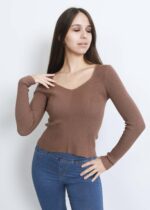 ⁦بلوزة نسائي بتصميم محبوك مخطط سادة⁩ - الصورة ⁦2⁩
