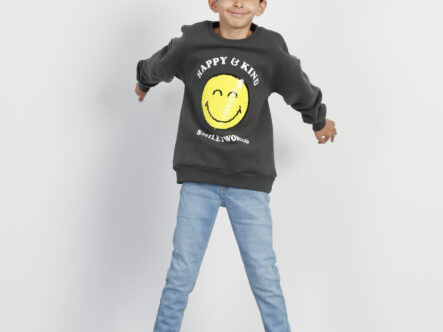 Kids Boy Glittery Smile Face Printed Blouse