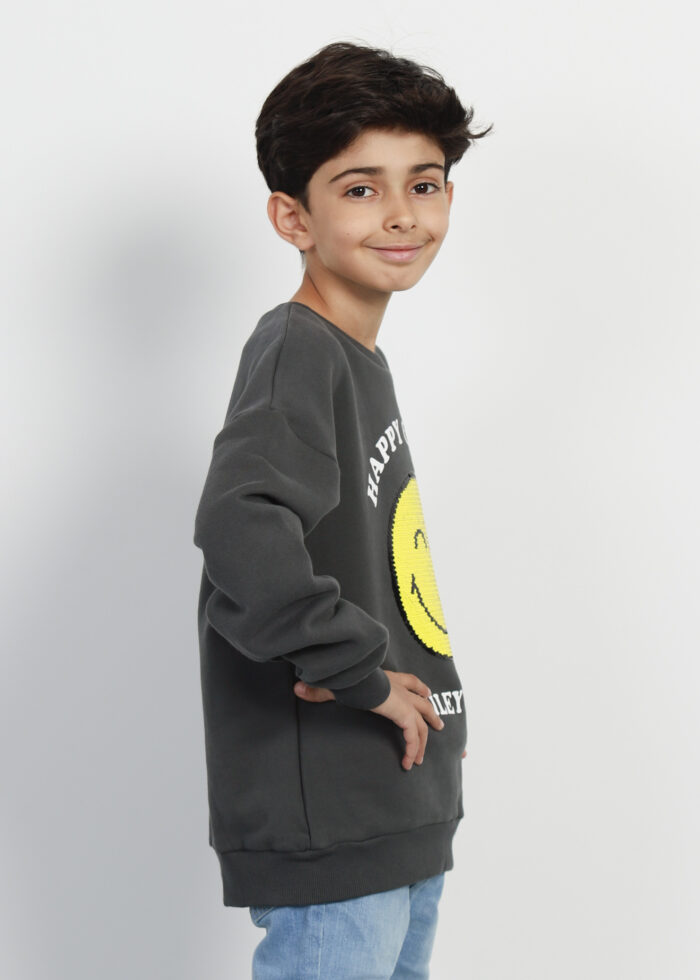 Kids Boy Glittery Smile Face Printed Blouse - Image 3