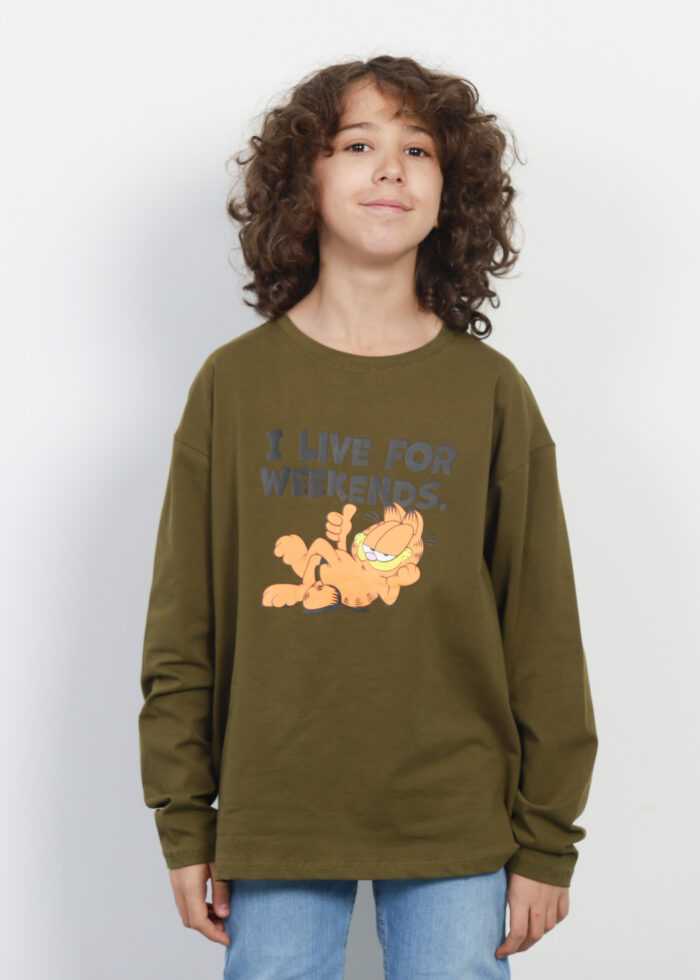 Kids Boy Garfield “I live for weekends” Printed Blouse - Image 2