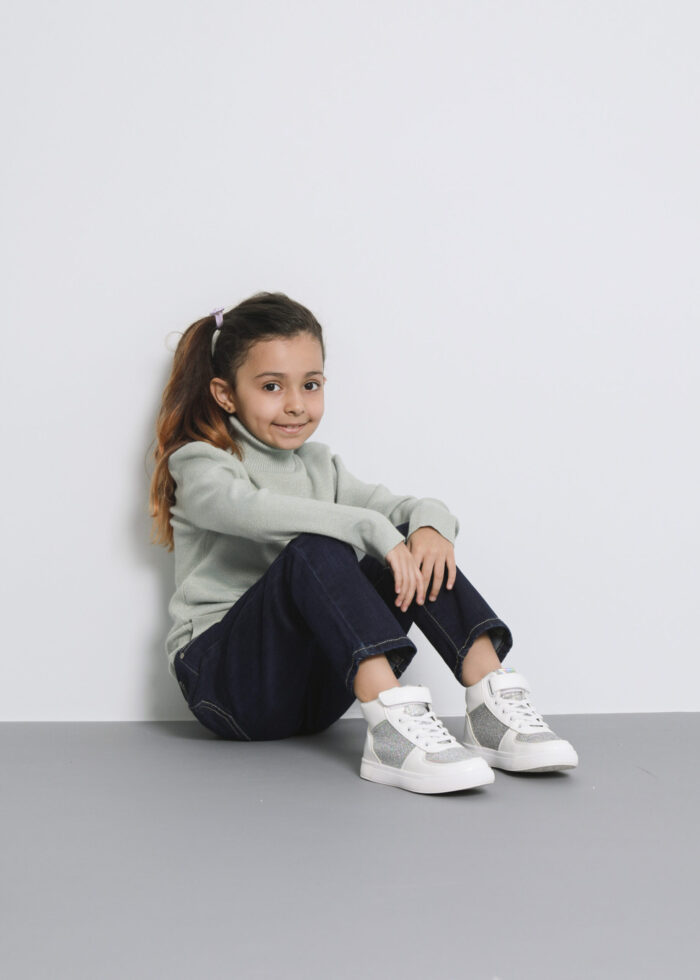 Kids Girl Glittery Plain High-Neck Blouse - Image 1