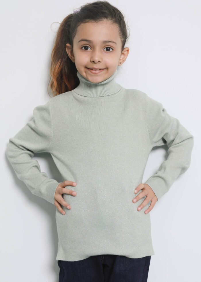 Kids Girl Glittery Plain High-Neck Blouse - Image 2