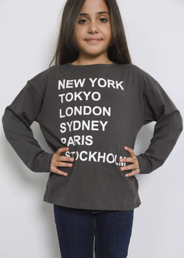 Kids Girl City Names Printed Blouse - Image 2