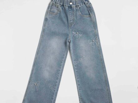 Kids Girl Bow Decor Jeans Trouser