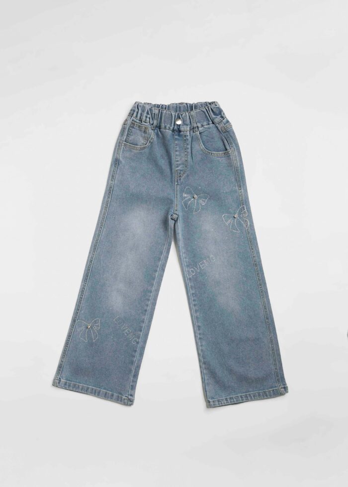 Kids Girl Bow Decor Jeans Trouser - Image 1