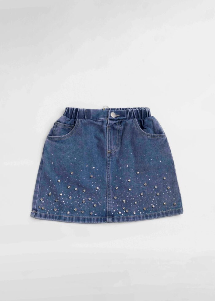 Kids Girl Strass Decor Jeans Short Skirt - Image 2