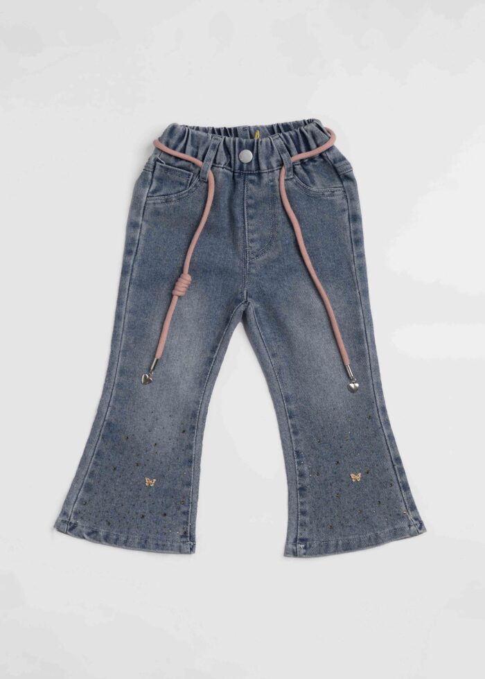 Baby Girl Strass Decor Jeans Trouser - Image 1