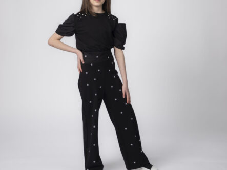 بنطلون أطفال بناتي واسع مزين بالستراس