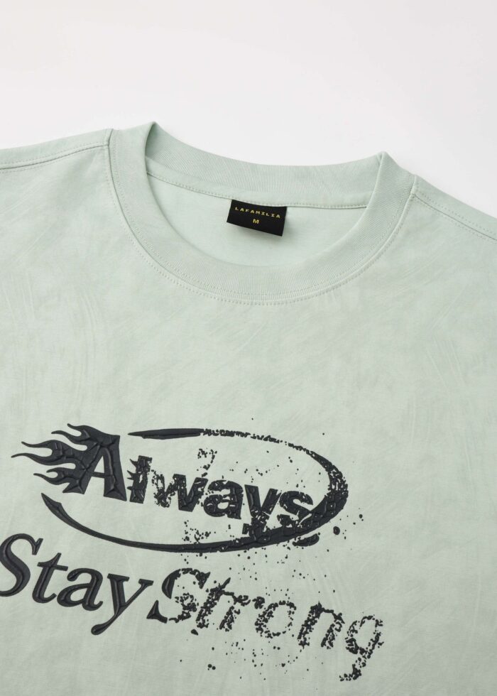 Men Washed Effect "Stay Strong" Printed T-Shirt - Image 2