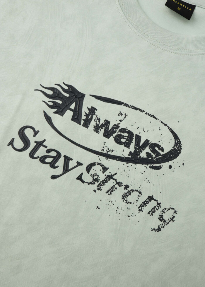 Men Washed Effect "Stay Strong" Printed T-Shirt - Image 3
