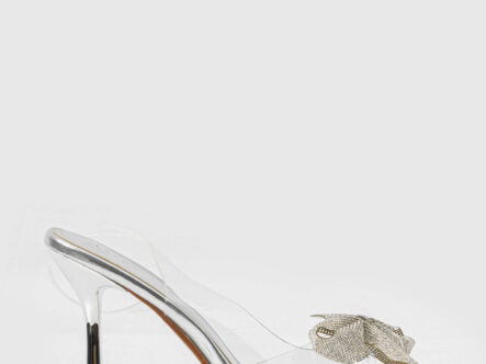 Women Clear Strass Bow Decor Heels Sandal