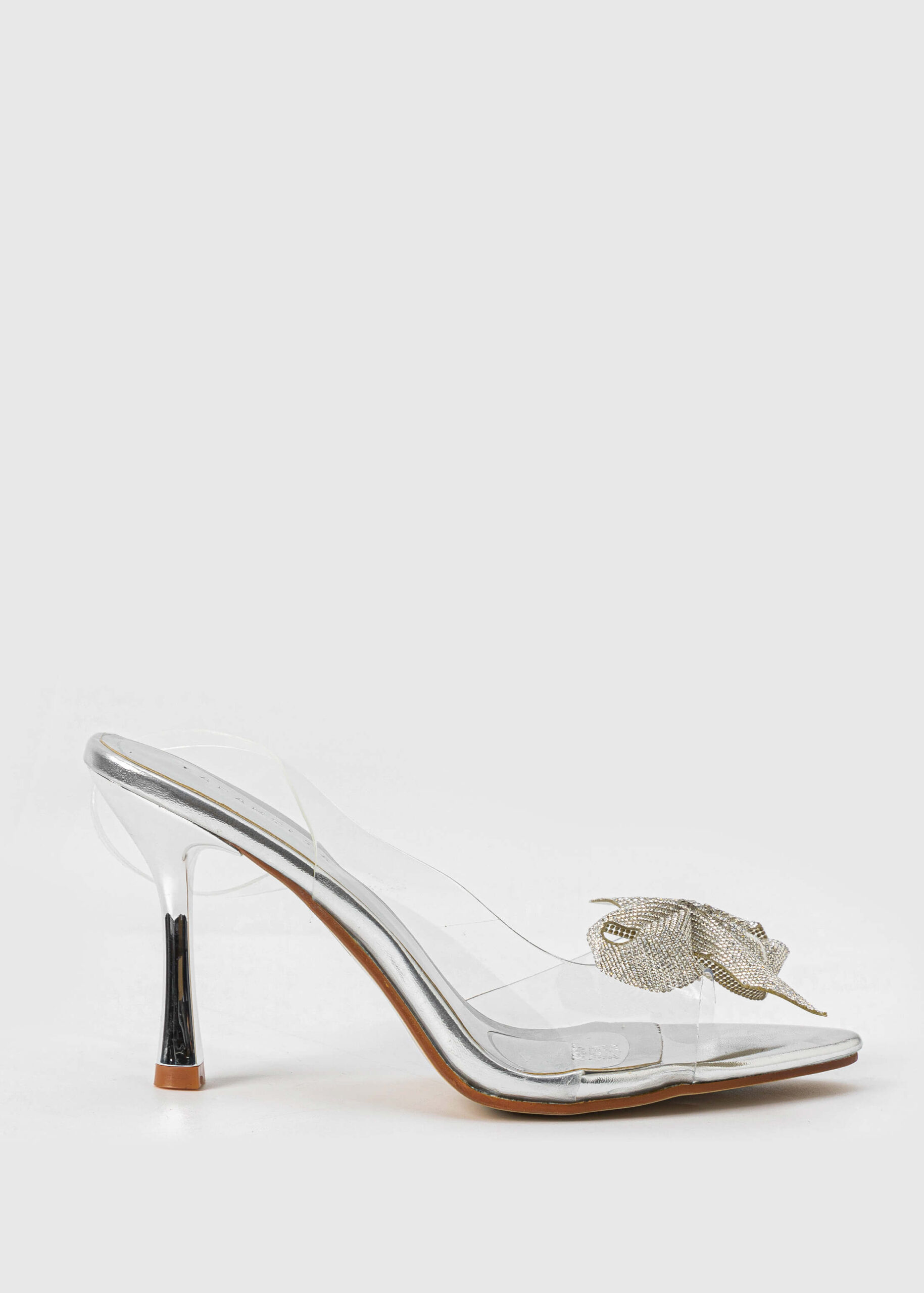 Women Clear Strass Bow Decor Heels Sandal