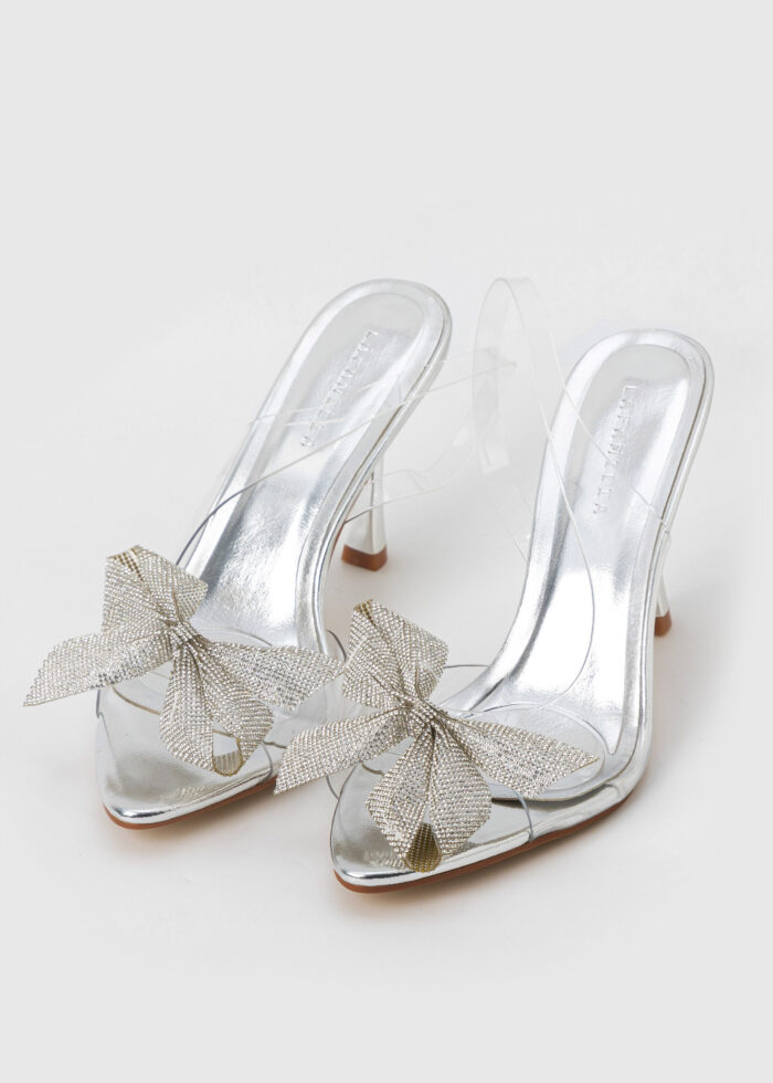 Women Clear Strass Bow Decor Heels Sandal - Image 2