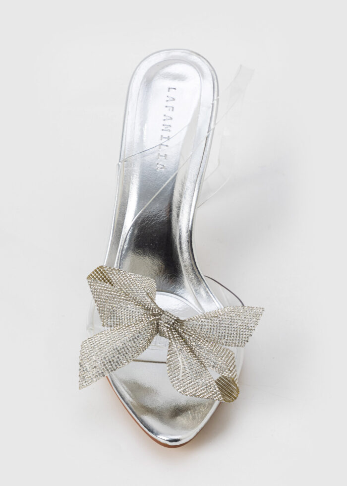 Women Clear Strass Bow Decor Heels Sandal - Image 3