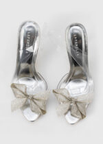 Women Clear Strass Bow Decor Heels Sandal - Image 4