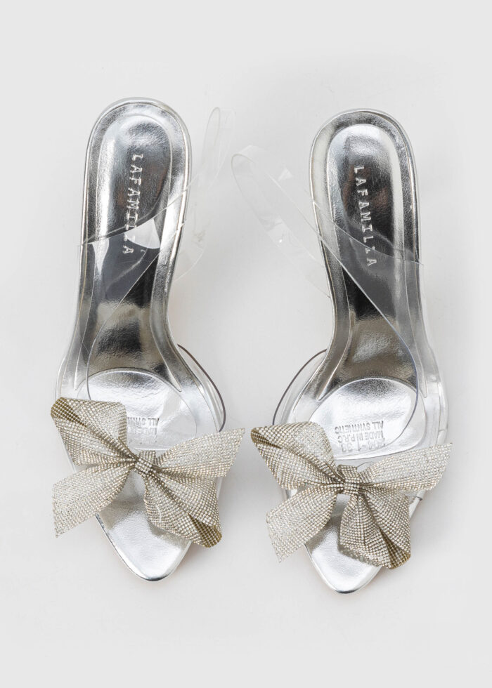 Women Clear Strass Bow Decor Heels Sandal - Image 4