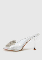 Women Clear Strass Bow Decor Heels Sandal - Image 5
