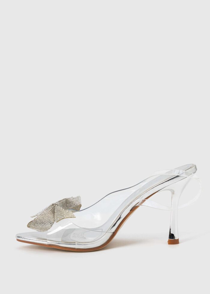 Women Clear Strass Bow Decor Heels Sandal - Image 5