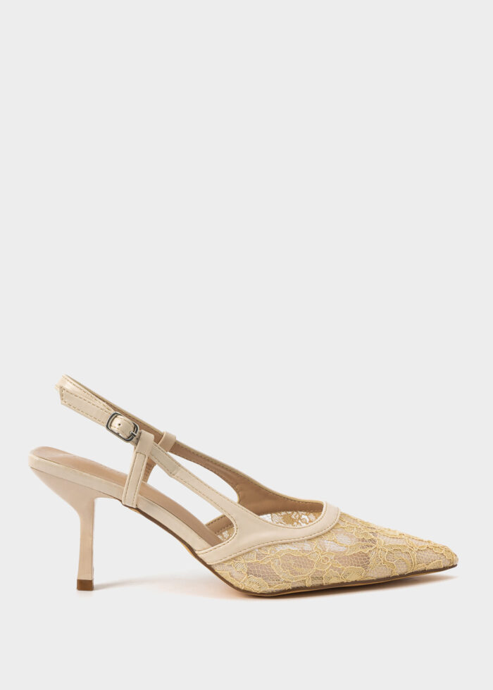 Women Mesh Embroidery Fabric Heels Sandal - Image 1