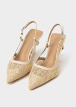 Women Mesh Embroidery Fabric Heels Sandal - Image 2