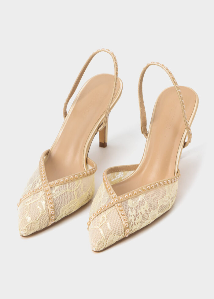 Women Mesh Embroidery Fabric Heels Sandal - Image 2