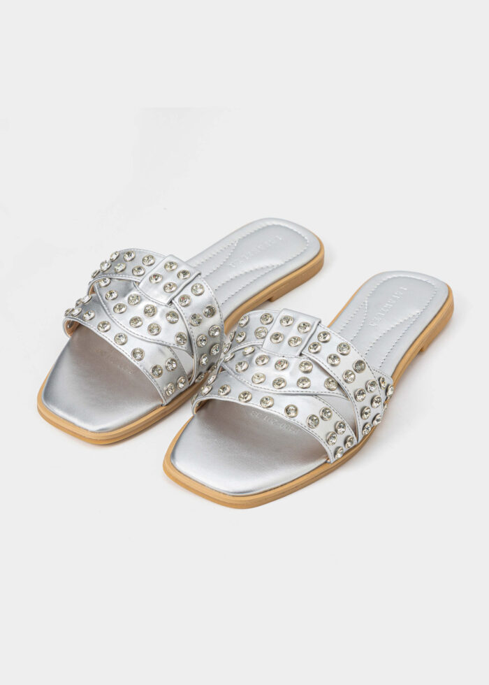 Women Leather Strass Decor Slipper - Image 2