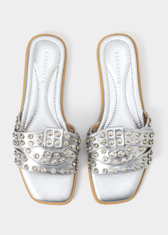 Women Leather Strass Decor Slipper - Image 4