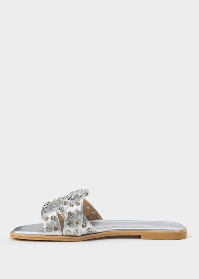 Women Leather Strass Decor Slipper - Image 5