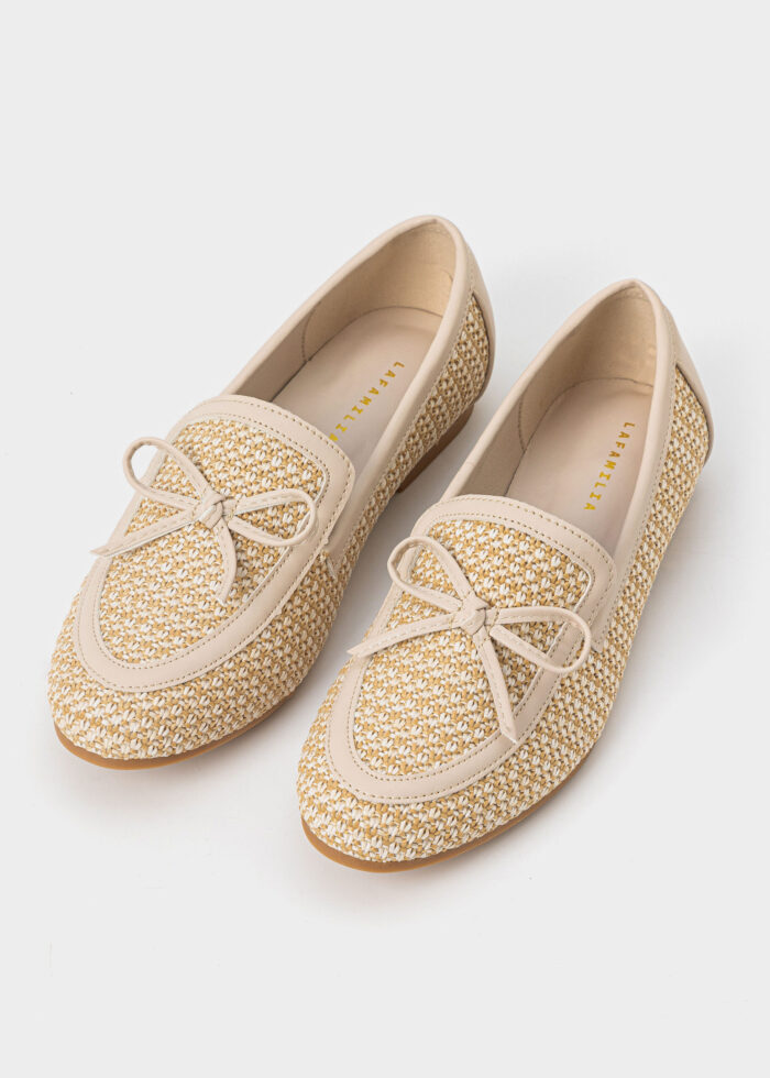 Women Straw and Leather Ballerina Shoes - Image 2