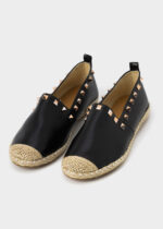 Women Leather and Straw Ballerina Shoes - Image 2