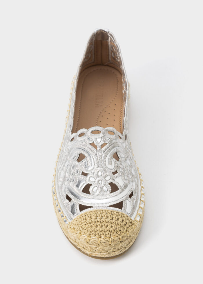 Women Embroidery Leather and Straw Ballerina Shoes - Image 3