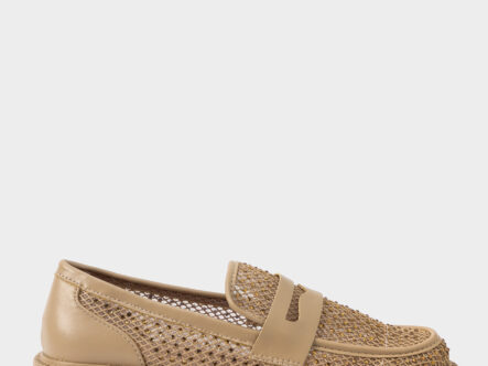 Women Mesh Fabric Strass Decor Topsider