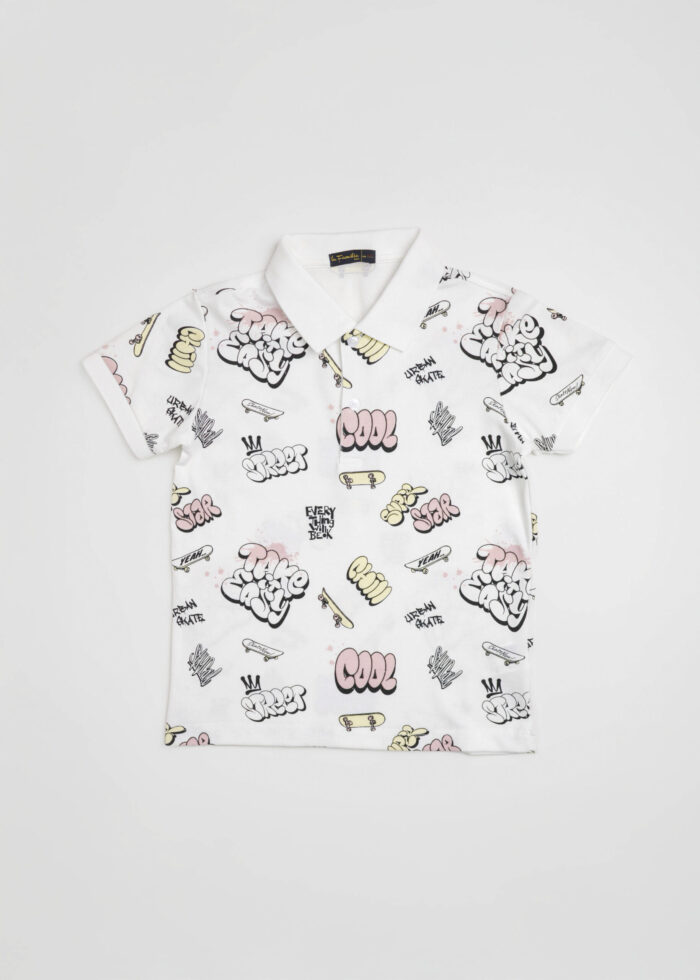 Kids Boy Writings Printed Polo Shirt - Image 2