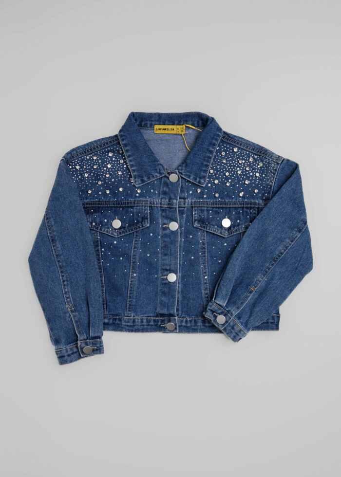 Kids Girl Strass Decor Jeans Jacket - Image 1
