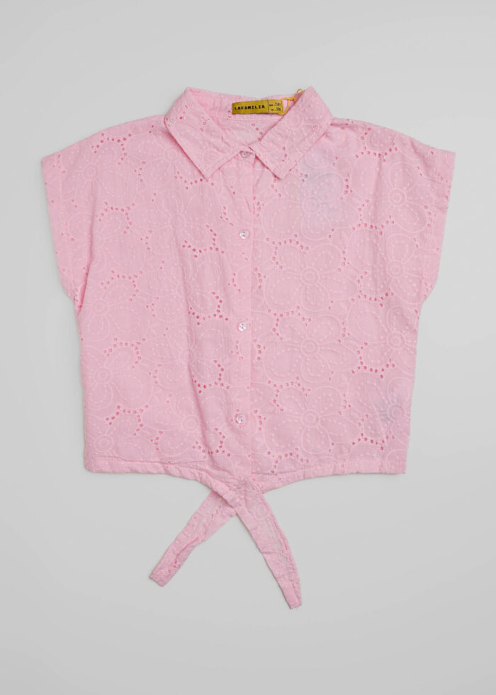 Kids Girl Cropped Embroidery Shirt - Image 2