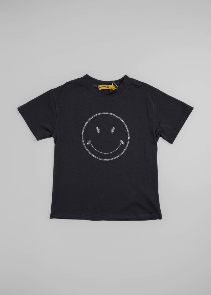 Kids Girl Smiley Face Printed T-Shirt - Image 1