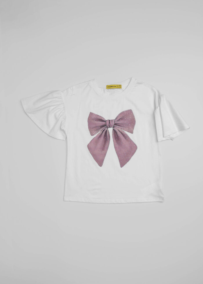 Kids Girl Bow Decor T-Shirt - Image 2